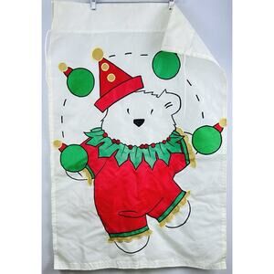 Juggling Christmas Bulbs Colorful White Bear Embroidered Hvywght Outdoor Flag